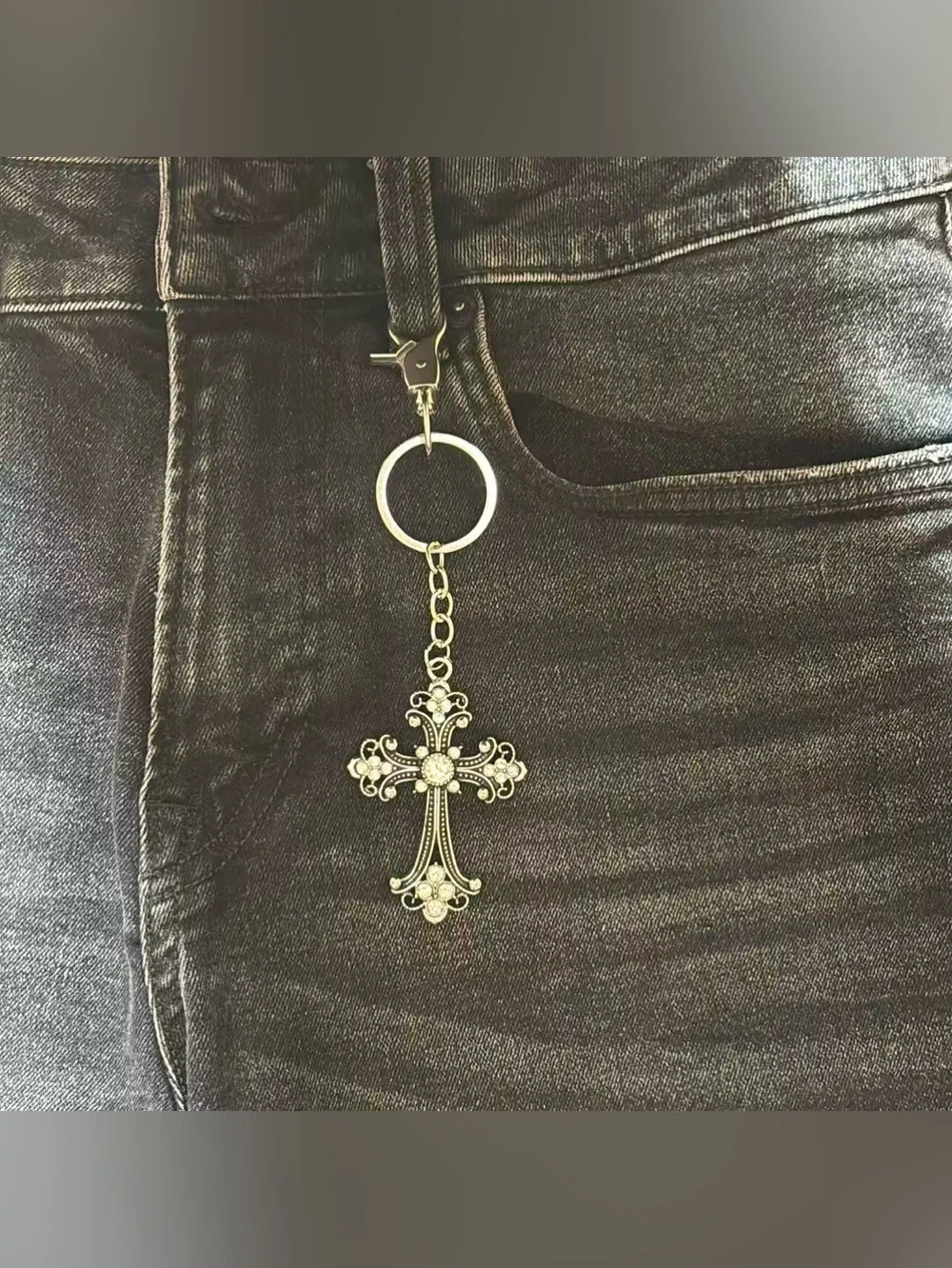 CZ Cross Keychain Charm for Men Women Car Keychain Key Ring Bag Charm